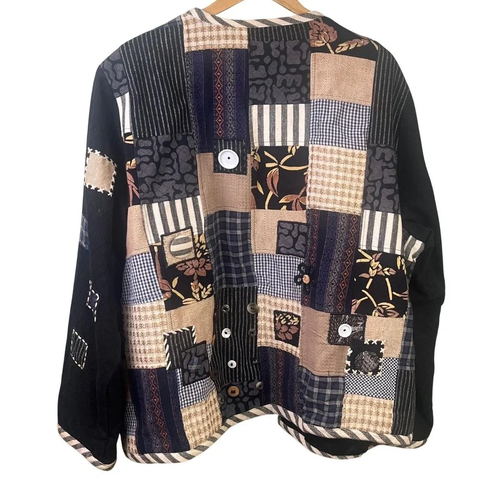 Stephanie‎ Thomas Sport Art To Wear Patchwork Button Embellished Blazer Size 3X